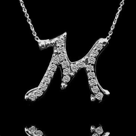 Diamond Letter M Initial Pendant Necklace 14K White Gold