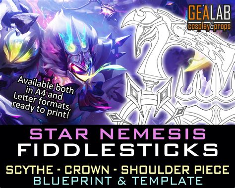 Star Nemesis Fiddlesticks Scythe, Crown and Left Shoulder Piece Blueprint and Template for ...