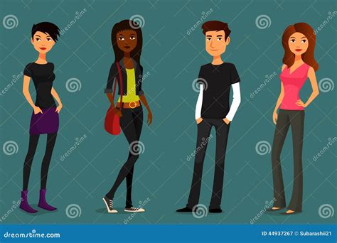 Cartoon People in Various Outfits Stock Vector - Illustration of ...