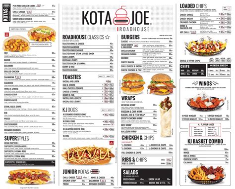 Kota Joe Menu and Prices South Africa