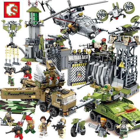 Compatible legoed military base arme tank helicopter gunship sets terrorist figures missile ...