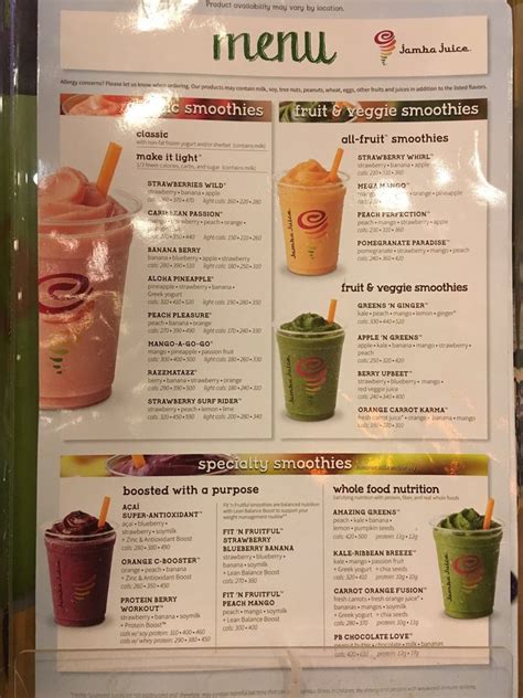 jamba juice menu smoothies