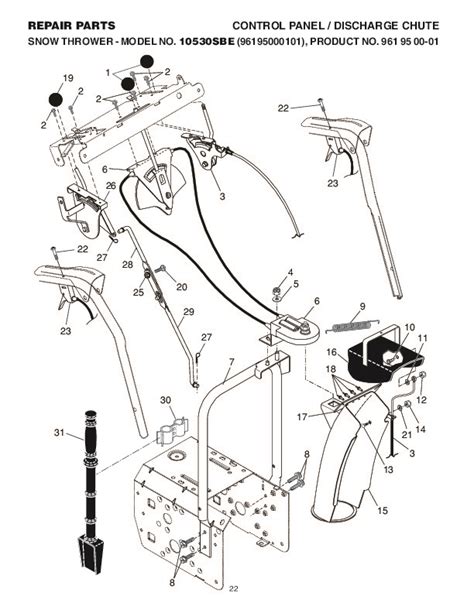 Poulan Pro 10530SBE 96195000101 961 95 00 01 Snow Blower Repair Parts ...