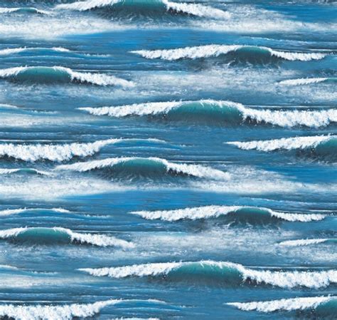 Cotton Landscape Medley Ocean Waves Whitecaps Water Blue Cotton Fabric ...