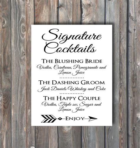 Signature Cocktail Sign Wedding Drinks by HappyFiestaDesign