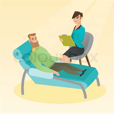 Caucasian patient lying on the sofa ... | Stock vector | Colourbox