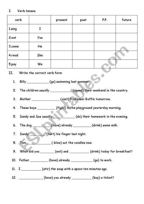 Verb Tenses Worksheets Verb Tenses Verb Worksheets Verb Tenses | Images ...