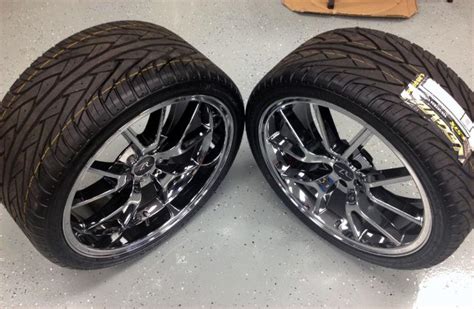 Buy Black Chrome Mustang FR500 Wheels 20x8.5 & 10" & 20 Inch tires 2005+ Rims Dish in Katy ...