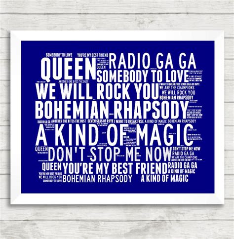 Queen Word Art Print Music Song Titles Lyrics Poster Freddie Mercury ...