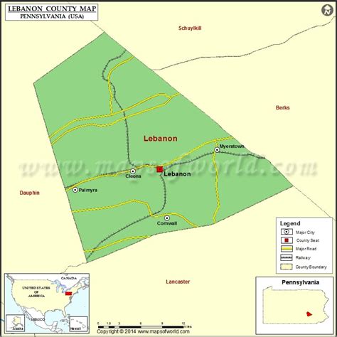 Lebanon County Map, Pennsylvania