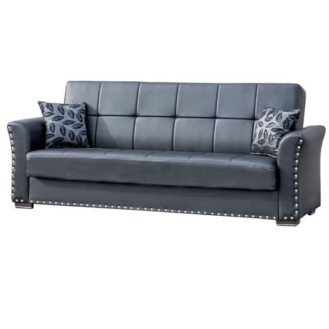 Ottomanson Diva Black Leatherette Upholstery Covertible Sleeper Sofa Bed with Storage-DIV-SB-BLK ...