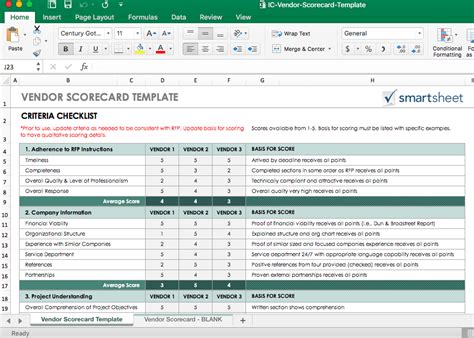 Sample Vendor Scorecard Excel Template