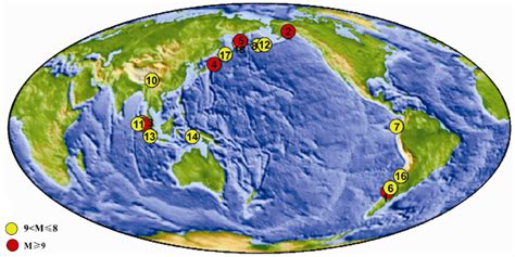 Global seismicity map of the largest earthquakes, since 1900. The M~9.0 ...