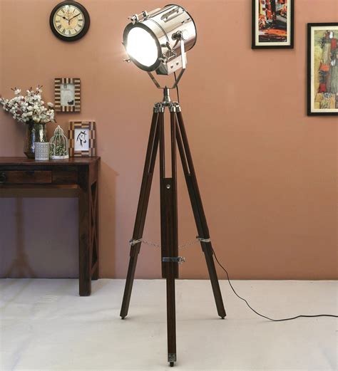 Buy Silver Metal Shade Tripod Floor Lamp with Brown Base by Beverly Studio Online - Tripod Floor ...