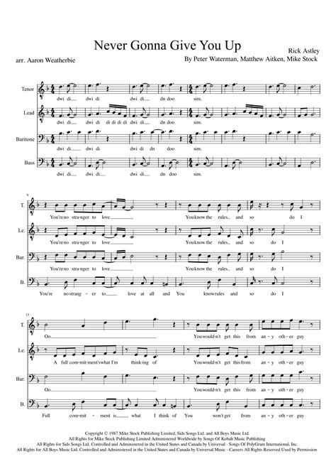 Never Gonna Give You Up Sheet Music | Rick Astley | TTBB Choir