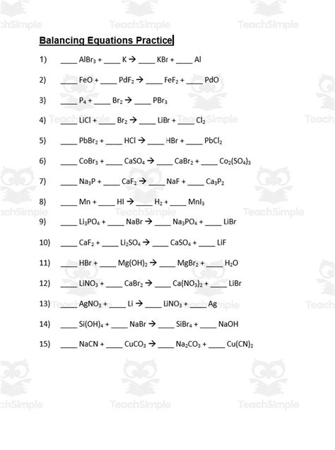 Balancing Equations Practice by Teach Simple