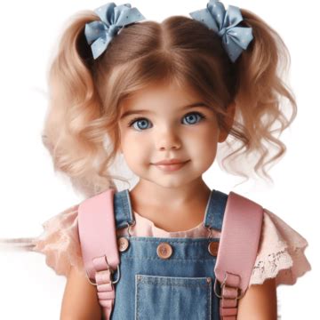 3d Illustration Of Cute Baby Girl Blue Eyes With School Bag On Transparent Background ...