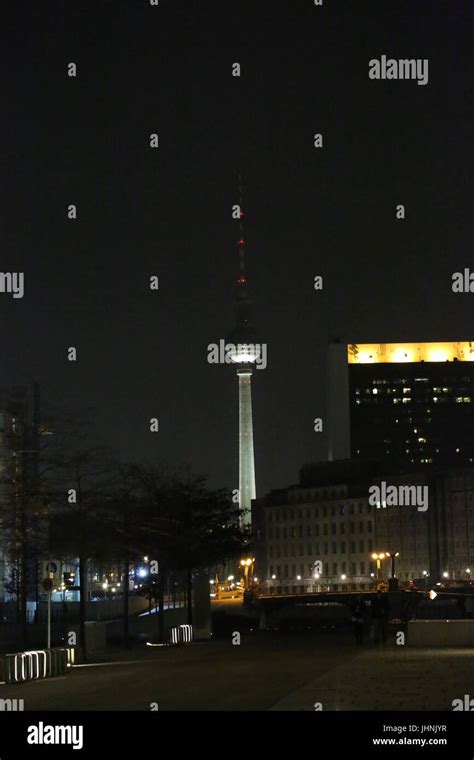 Berlin TV tower at night Stock Photo - Alamy