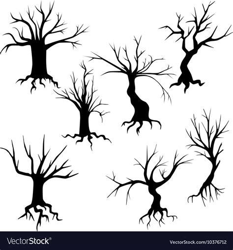 Set of of spooky trees silhouettes Royalty Free Vector Image