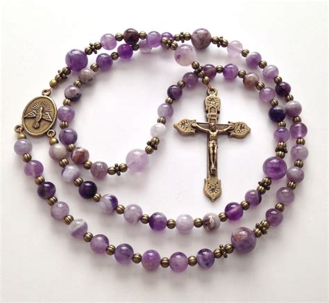 Catholic Rosary Flower Amethyst Beads Vintage Style Antique