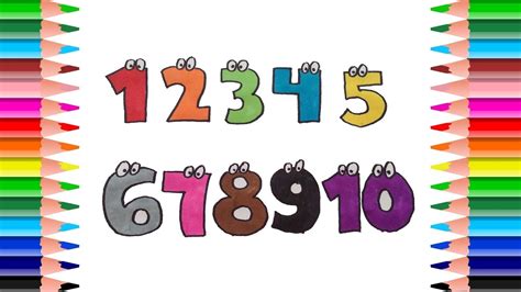 Learn numbers and learn colors How To Draw Numbers 1 To 10 And Coloring Pages For Kids - YouTube