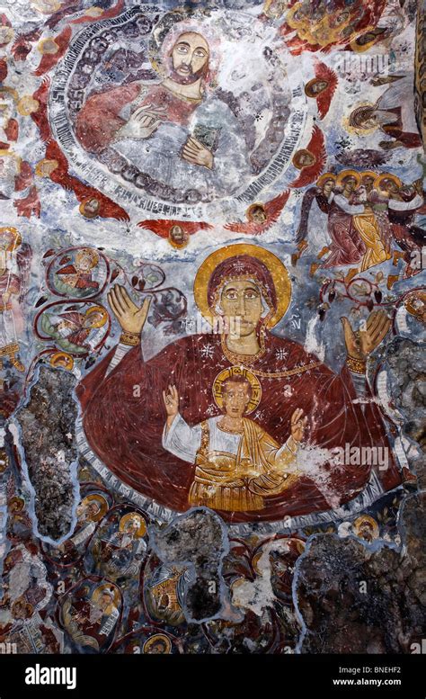 Painted ceiling inside the Sumela monastery, Trabzon Province, Turkey ...