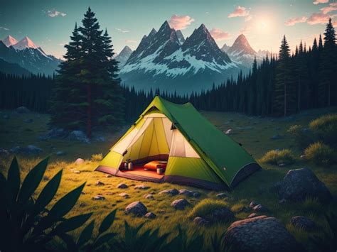 Premium AI Image | Outdoor camping photo tent in the middle of nature