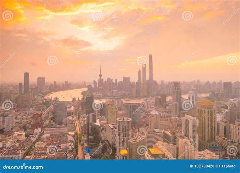 View of Downtown Shanghai Skyline at Twilight Stock Photo - Image of ...