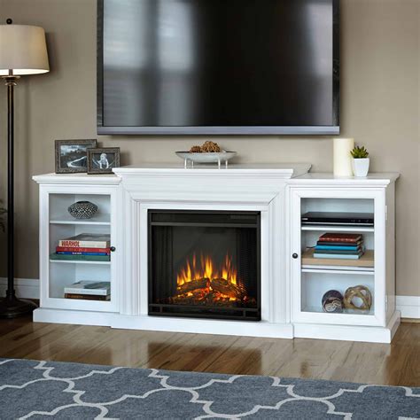 Frederick Entertainment Center Electric Fireplace in White by Real Flame - Fireplacess.com