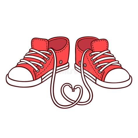 Photo about Pair of red sneakers with laces in heart shape, St. Valentine`s day illustration ...