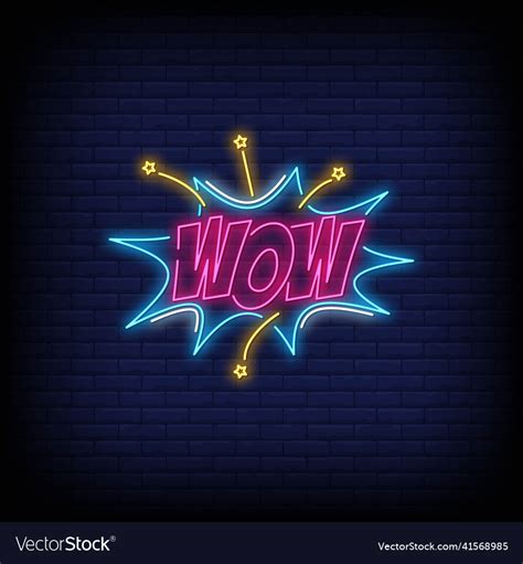 Wow neon signs style text Royalty Free Vector Image