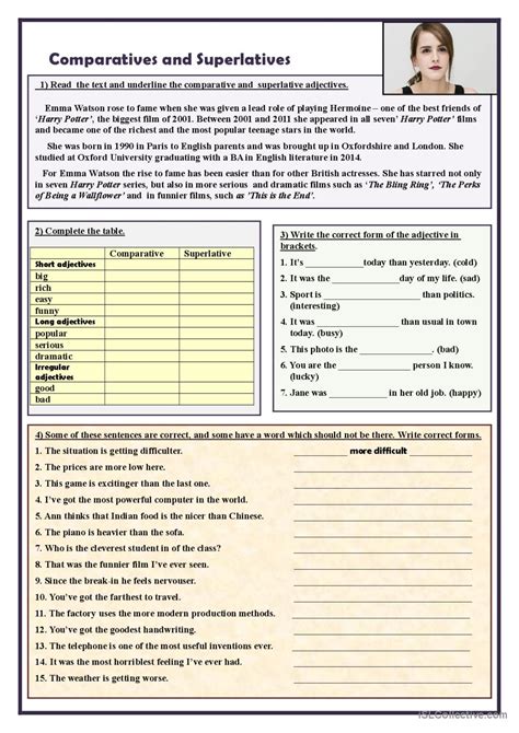 Comparatives and superlatives genera…: English ESL worksheets pdf & doc