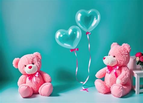 Premium Photo | Pink teddy bear with balloons on a turquoise background ...