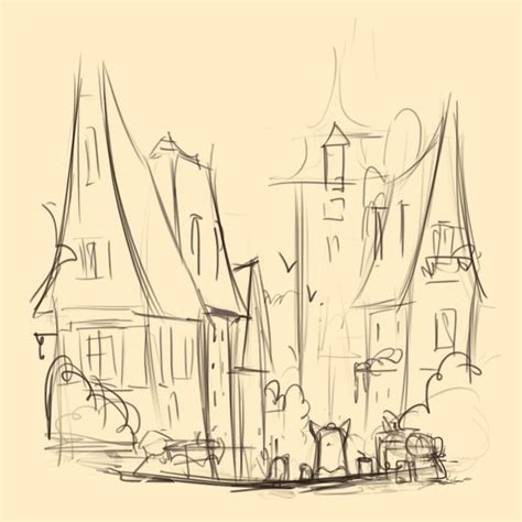 ArtStation - Small Town, Lynn Chen | Town drawing, Cartoon town, Small ...