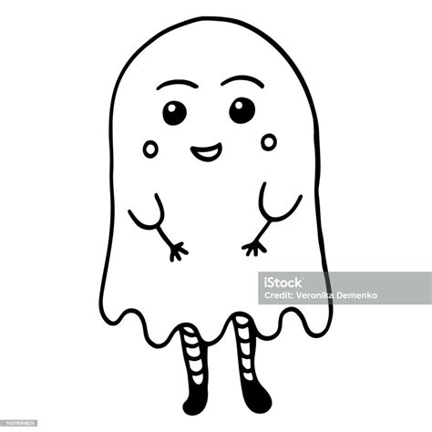 Hantu Kawaii Yang Lucu Halloween Doodle Stiker Lucu Mewarnai Seni Garis ...