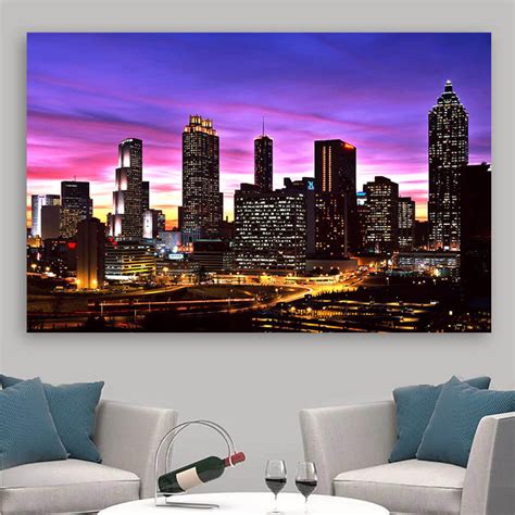 Colorful Atlanta Night Skyline Wall Art - Zapwalls