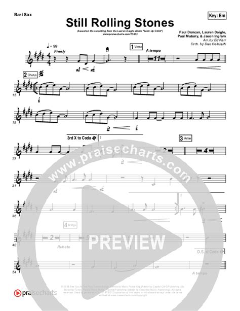 Still Rolling Stones Bari Sax Sheet Music PDF (Lauren Daigle ...