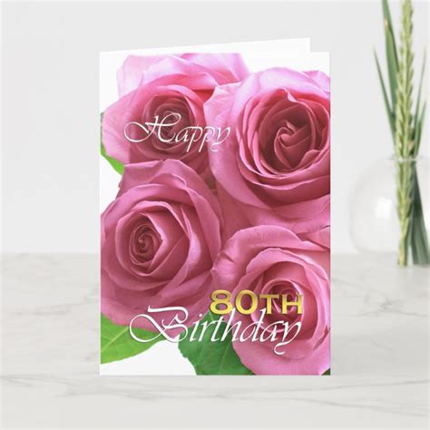 Happy 80th birthday pink roses card | Zazzle.com