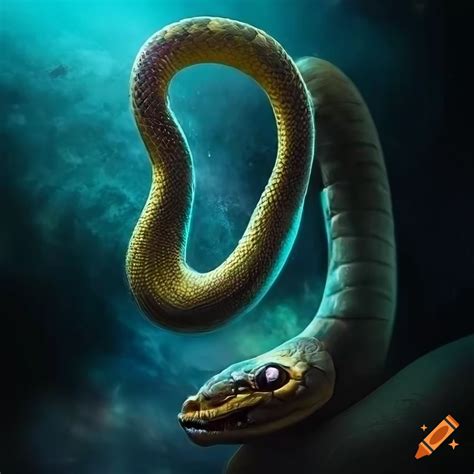 Photo realistic portrait of a giant snake in space