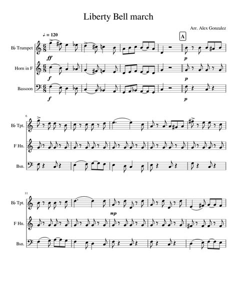 Liberty Bell march Sheet music for Trumpet (In B Flat), French Horn, Bassoon (Mixed Trio ...