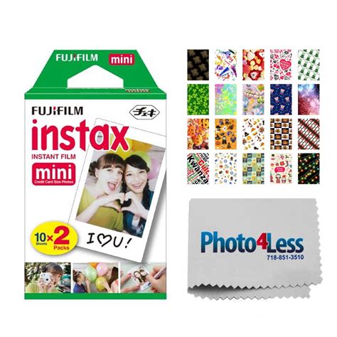 Fujifilm instax mini Instant Film (20 Exposures) + 20 Sticker Frames for Fuji Instax Prints ...