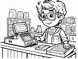 Cute Cashier Coloring Page  sketch template