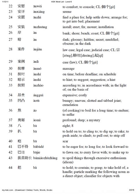 HSK 6 Vocabulary List - Learn Chinese HSK Free (汉语水平考试) Hanyu Shuiping ...