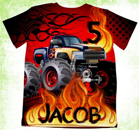 Personalized monster truck T-shirt, Boys birthday monster truck T-shirt ...