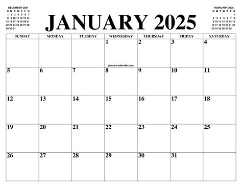 JANUARY 2025 CALENDAR OF THE MONTH: FREE PRINTABLE JANUARY CALENDAR OF ...