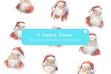 santa claus watercolor illustration collection vol. 3 | Deeezy