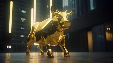 Premium AI Image | A gold bull statue in front of a building