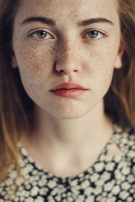 "Face Of A Beautiful Girl With Freckles Close-up" by Stocksy Contributor "Andrei Aleshyn" - Stocksy