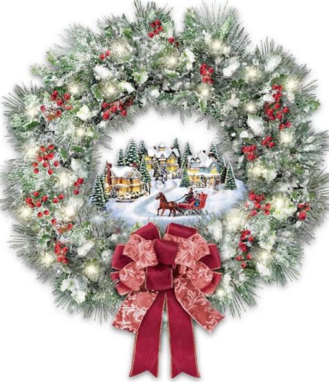 Thomas Kinkade A Holiday Homecoming Musical Christmas Village Wreath ...