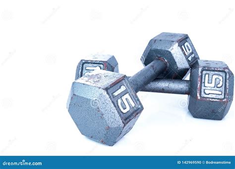 Exercise Weights 15 Fifteen Pound Weights on White Stock Photo - Image ...